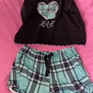 Plaid Pajama Set with Heart Design